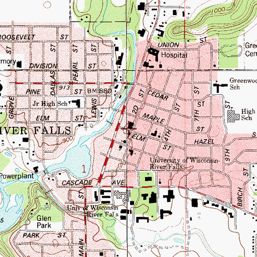 Topographic Map of River Falls Police Department, WI