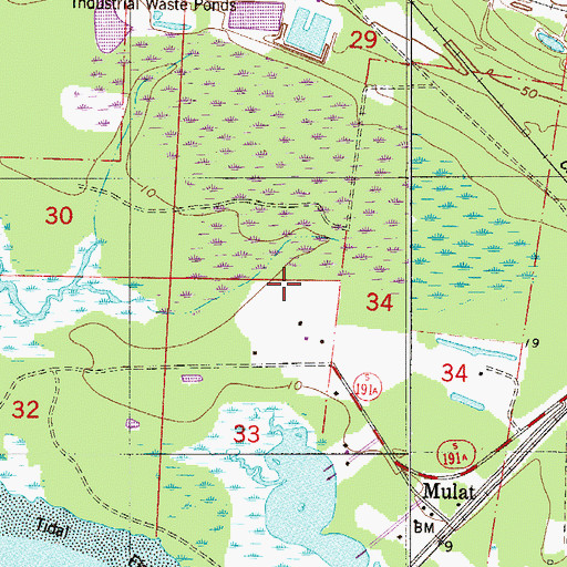 Topographic Map of Mulat Census Designated Place, FL