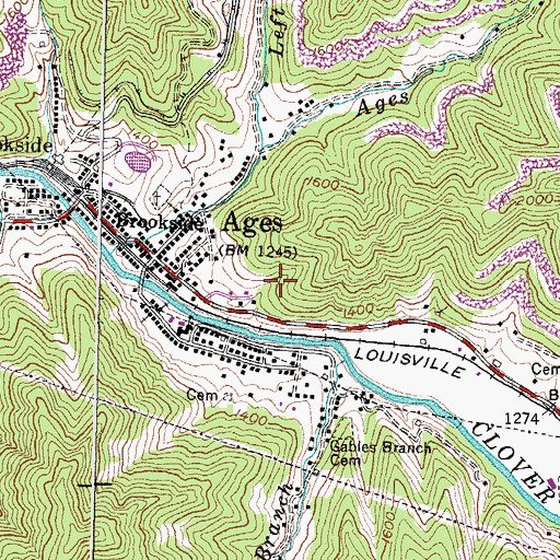 Topographic Map of Ages Census Designated Place, KY