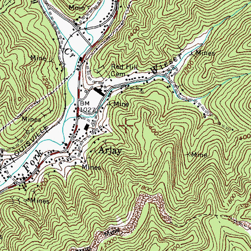 Topographic Map of Arjay Census Designated Place, KY