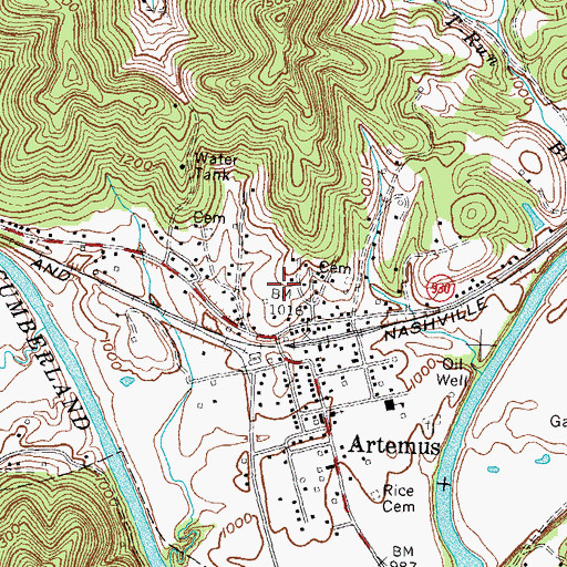 Topographic Map of Artemus Census Designated Place, KY
