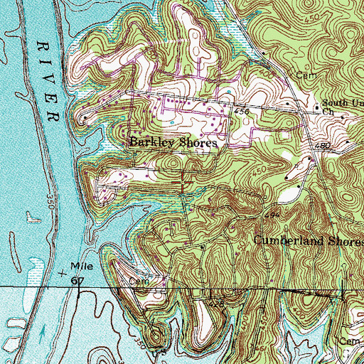 Topographic Map of Barkley Shores Census Designated Place, KY