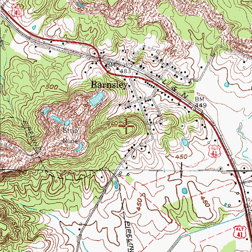 Topographic Map of Barnsley Census Designated Place, KY