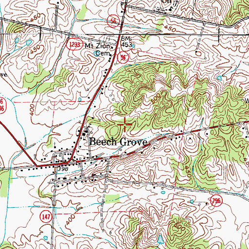 Topographic Map of Beech Grove Census Designated Place, KY