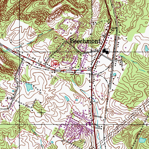 Topographic Map of Beechmont Census Designated Place, KY