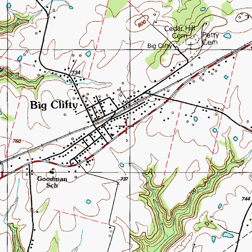 Topographic Map of Big Clifty Census Designated Place, KY