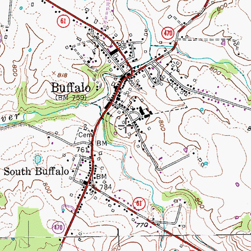 Topographic Map of Buffalo Census Designated Place, KY