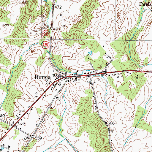 Topographic Map of Burna Census Designated Place, KY