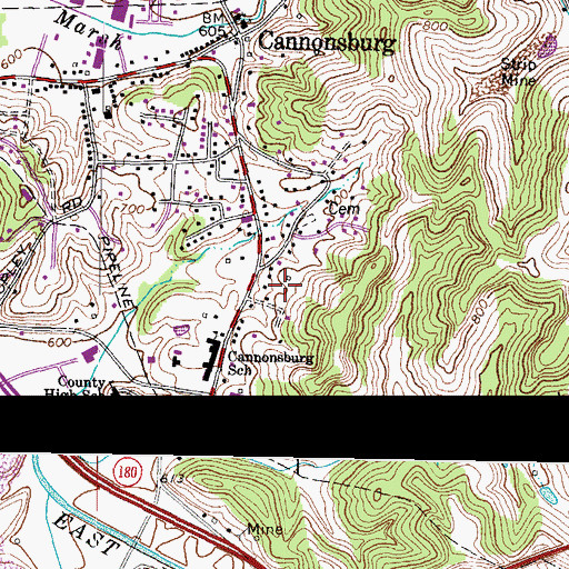 Topographic Map of Cannonsburg Census Designated Place, KY