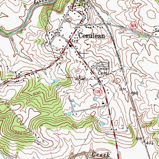 Topographic Map of Cerulean Census Designated Place, KY