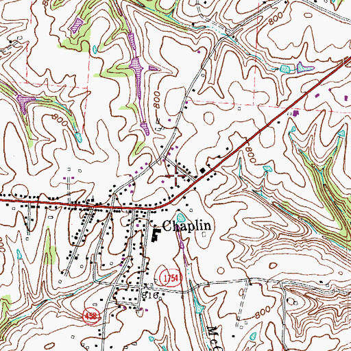 Topographic Map of Chaplin Census Designated Place, KY