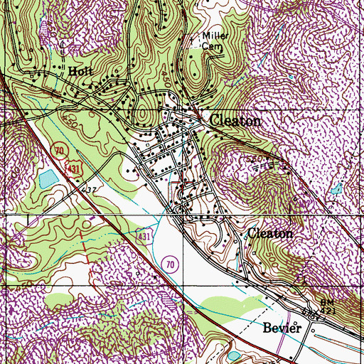 Topographic Map of Cleaton Census Designated Place, KY