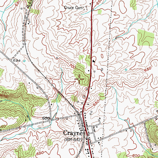 Topographic Map of Crayne Census Designated Place, KY