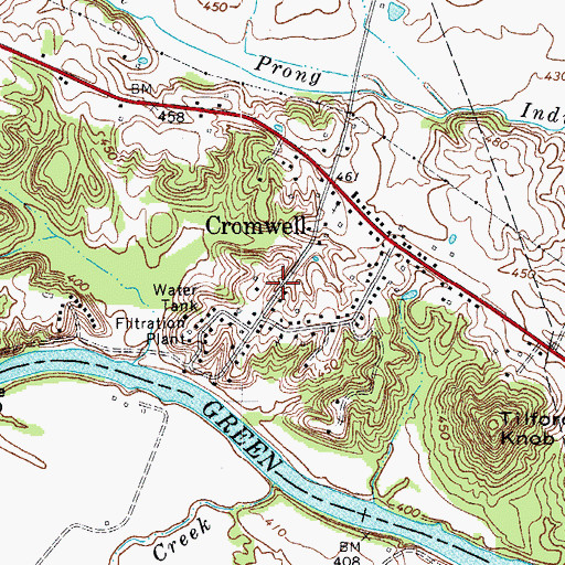 Topographic Map of Cromwell Census Designated Place, KY