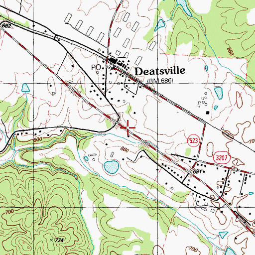 Topographic Map of Deatsville Census Designated Place, KY