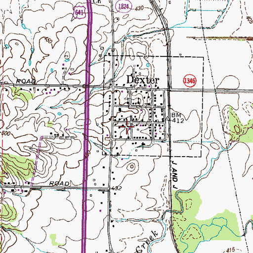 Topographic Map of Dexter Census Designated Place, KY