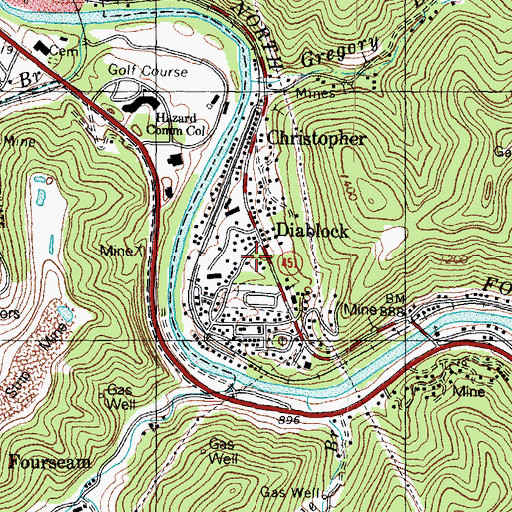 Topographic Map of Diablock Census Designated Place, KY