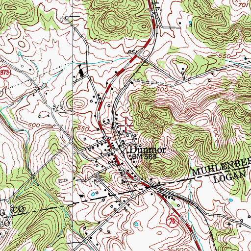 Topographic Map of Dunmor Census Designated Place, KY