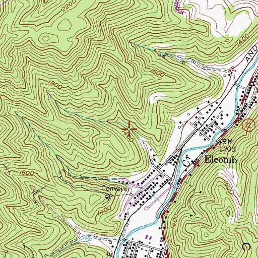 Topographic Map of Elcomb Census Designated Place, KY