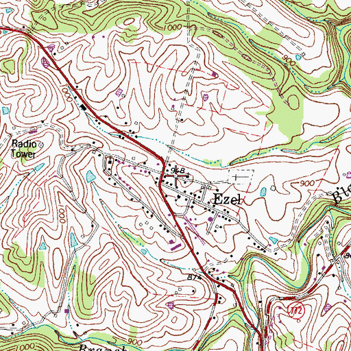 Topographic Map of Ezel Census Designated Place, KY