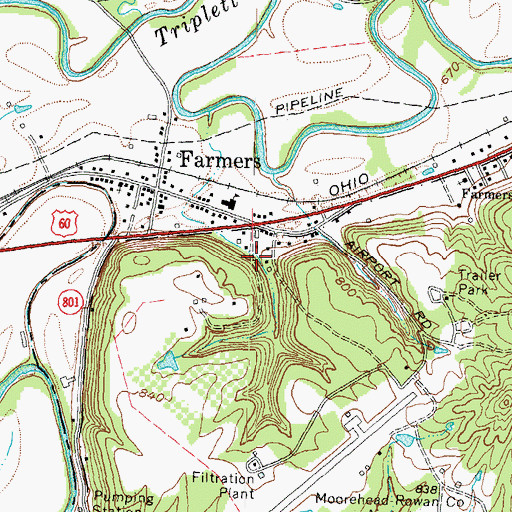 Topographic Map of Farmers Census Designated Place, KY