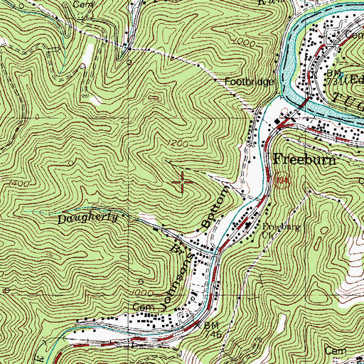 Topographic Map of Freeburn Census Designated Place, KY
