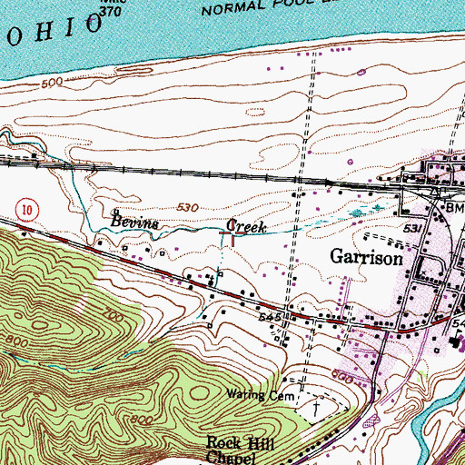 Topographic Map of Garrison Census Designated Place, KY
