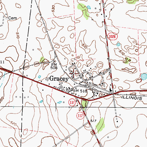 Topographic Map of Gracey Census Designated Place, KY