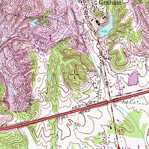 Topographic Map of Graham Census Designated Place, KY