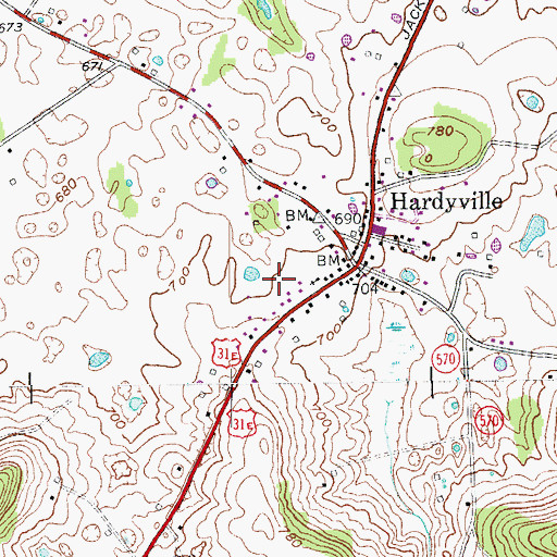 Topographic Map of Hardyville Census Designated Place, KY