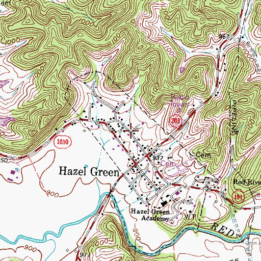 Topographic Map of Hazel Green Census Designated Place, KY