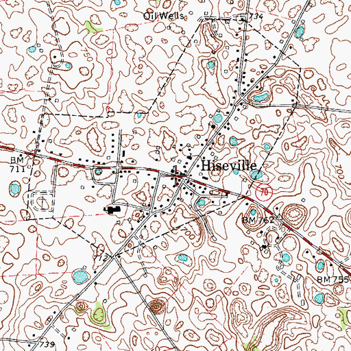 Topographic Map of Hiseville Census Designated Place, KY