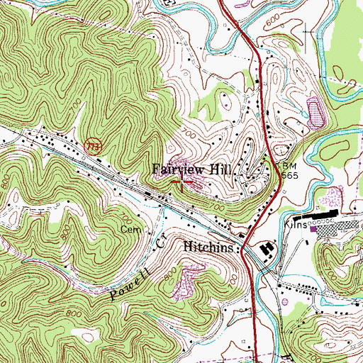 Topographic Map of Hitchins Census Designated Place, KY