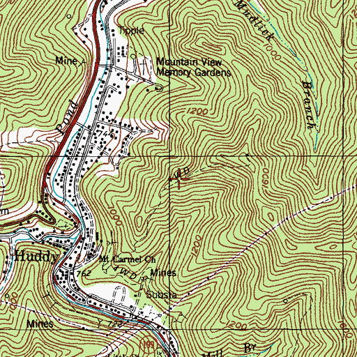 Topographic Map of Huddy Census Designated Place, KY