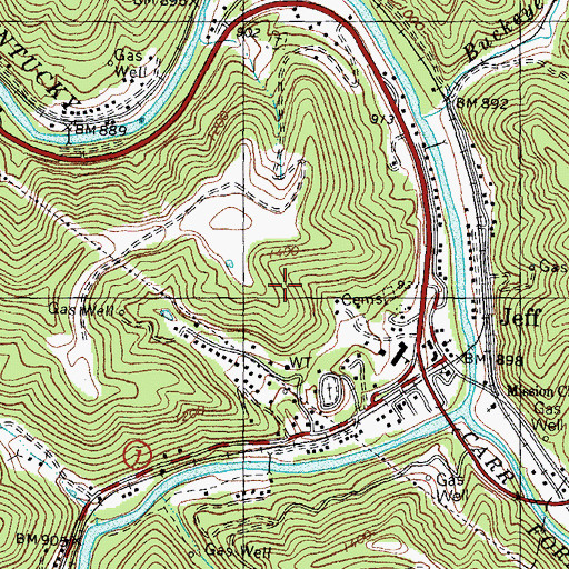 Topographic Map of Jeff Census Designated Place, KY
