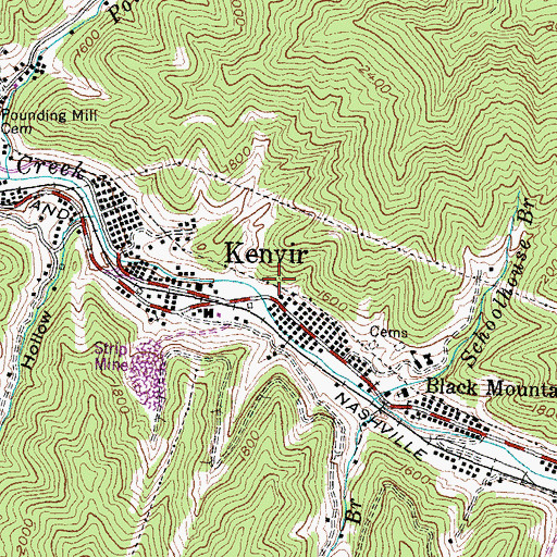 Topographic Map of Kenvir Census Designated Place, KY
