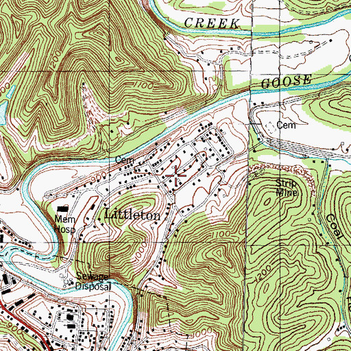 Topographic Map of Littleton Census Designated Place, KY