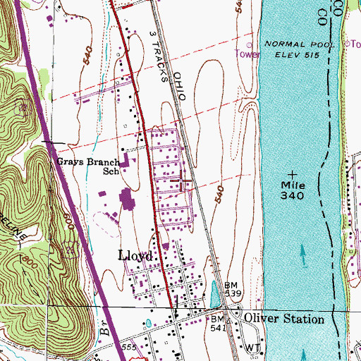 Topographic Map of Lloyd Census Designated Place, KY