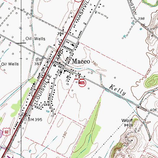 Topographic Map of Maceo Census Designated Place, KY