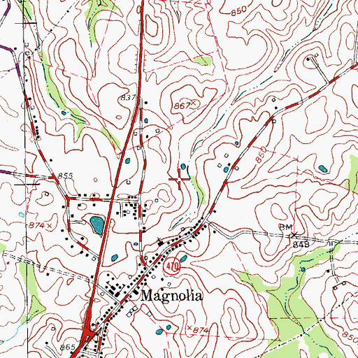 Topographic Map of Magnolia Census Designated Place, KY