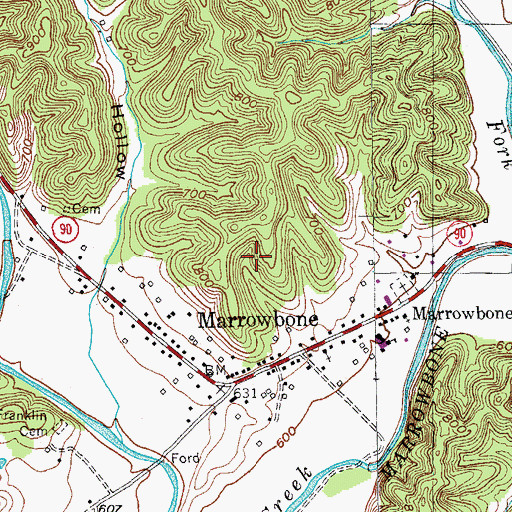 Topographic Map of Marrowbone Census Designated Place, KY