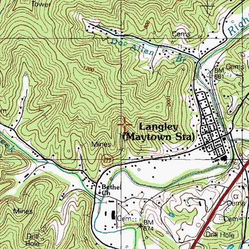 Topographic Map of Maytown Census Designated Place, KY