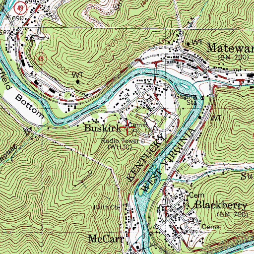 Topographic Map of McCarr Census Designated Place, KY