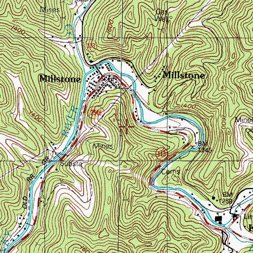Topographic Map of Millstone Census Designated Place, KY