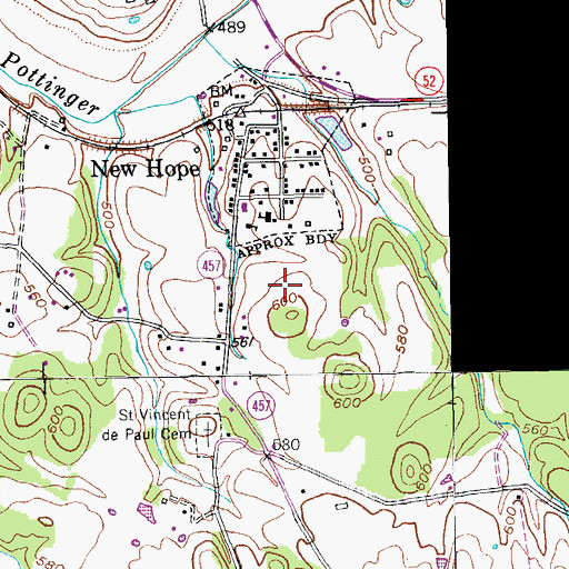Topographic Map of New Hope Census Designated Place, KY