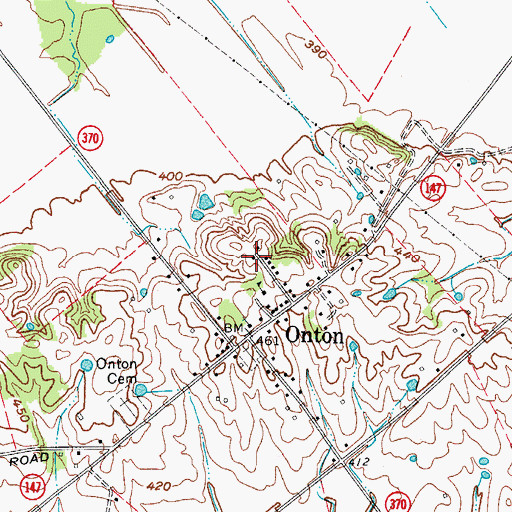 Topographic Map of Onton Census Designated Place, KY
