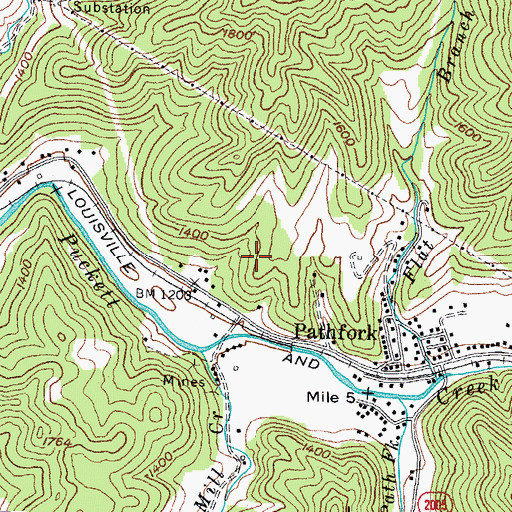Topographic Map of Pathfork Census Designated Place, KY