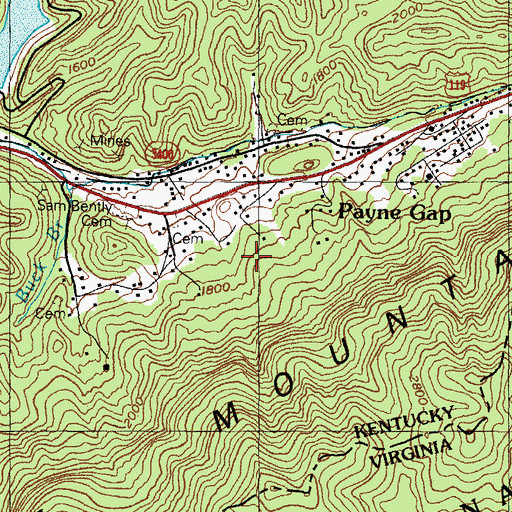 Topographic Map of Payne Gap Census Designated Place, KY