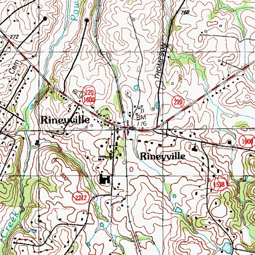 Topographic Map of Rineyville Census Designated Place, KY