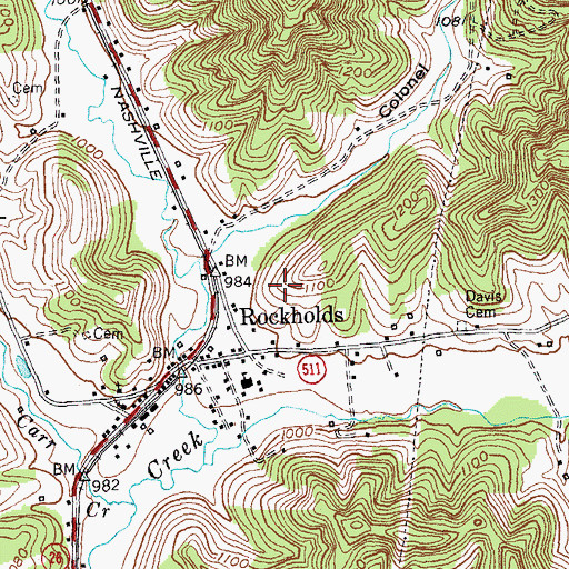 Topographic Map of Rockholds Census Designated Place, KY